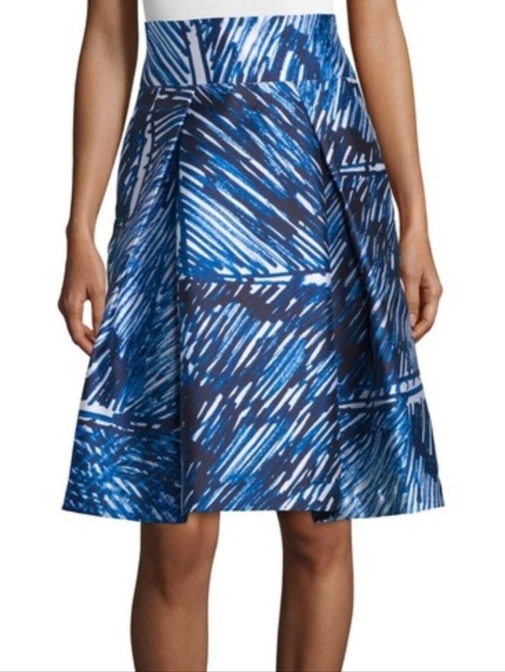 MILLY Clarisa Abstract Print Full A-Line Midi Skirt Blue White Nautical Coastal